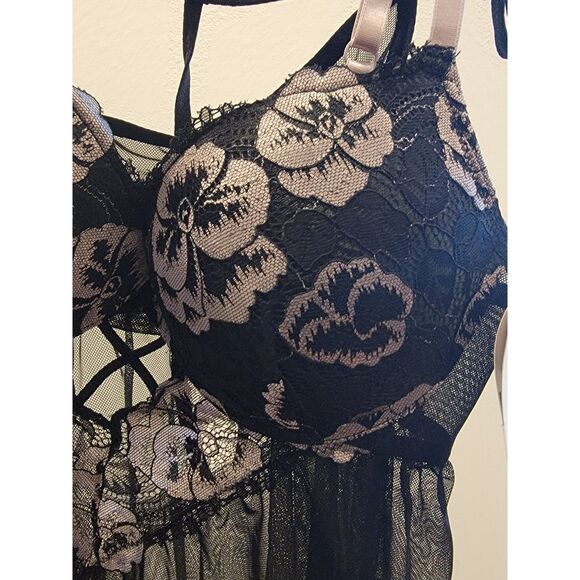 NWT Jessica Simpson Black & Cream Babydoll Lingerie, Size L - Picture 4 of 6